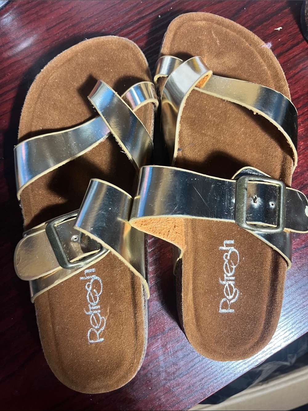 Refresh Girls Metallic Gold Buckle Slide Sandals